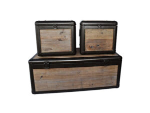 3 Piece Wooden Trunks With Metal Frame