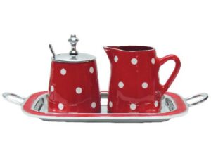 Alum Milk and Sugar Set Red W/White Dots