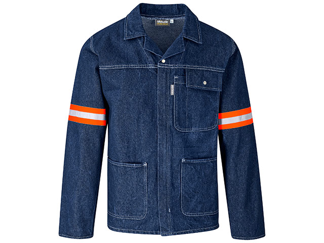Cast Premium 100 Percent Cotton Denim Jacket - Reflective Arms - Orange Tape - Image 2