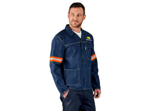 Cast Premium 100 Percent Cotton Denim Jacket - Reflective Arms - Orange Tape
