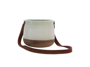 Ceramic Plant Pot With Leather Strap 15X17Cm