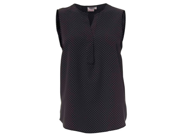 K222 Ladies Sleeveless Kaylee Blouse With Placket- Polka Dot Print