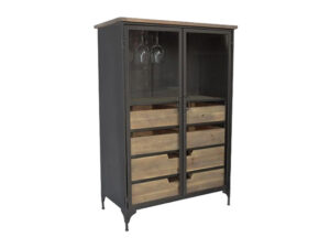 Metal Wine Cabinet With Glass Doors and Wooden Drawers 123X40X80Cm