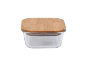 Square Glass Lunch Box With Wooden Lid