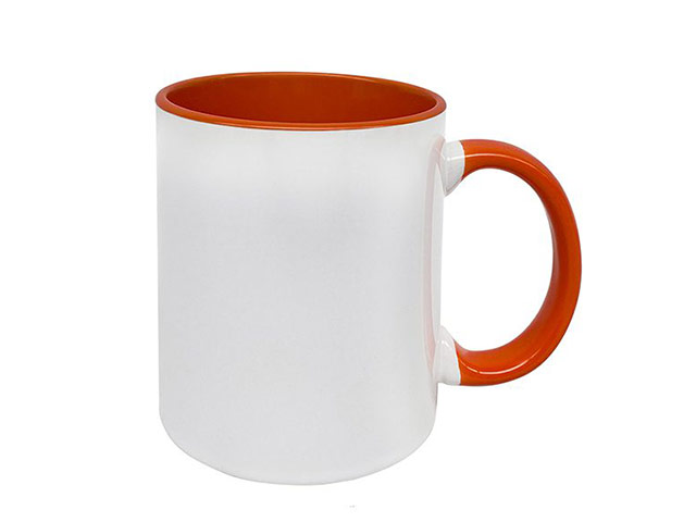 Standard 11Oz Sublimation Mug White Outside/Orange Inside and Handle