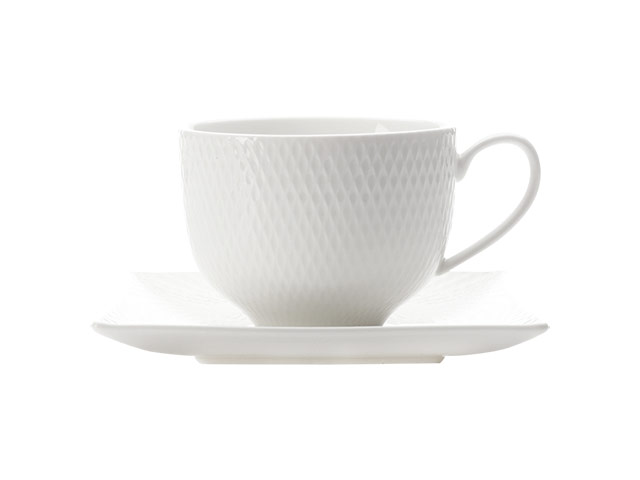 White Basics Diamonds Square Cup And Saucer 220Ml