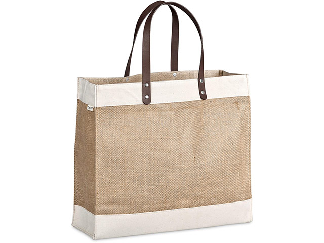 Okiyo Reza Jute And Cotton Tote With Leather Handles - Image 2