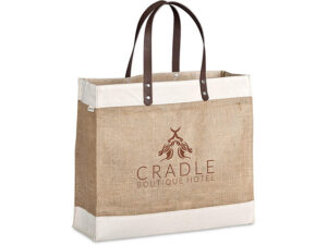 Okiyo Reza Jute And Cotton Tote With Leather Handles